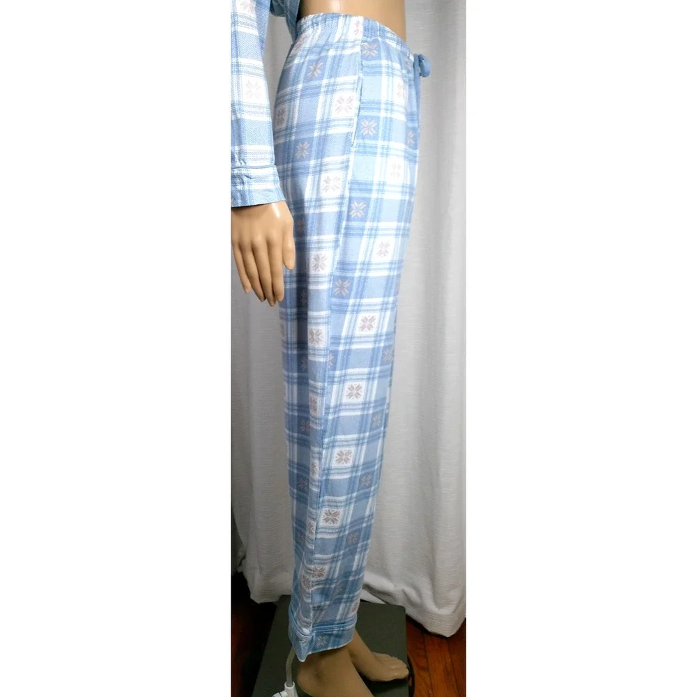 Poppy Clay Organic Cotton Pajama Set Blue Plaid Button Front Lounge Cottagecore